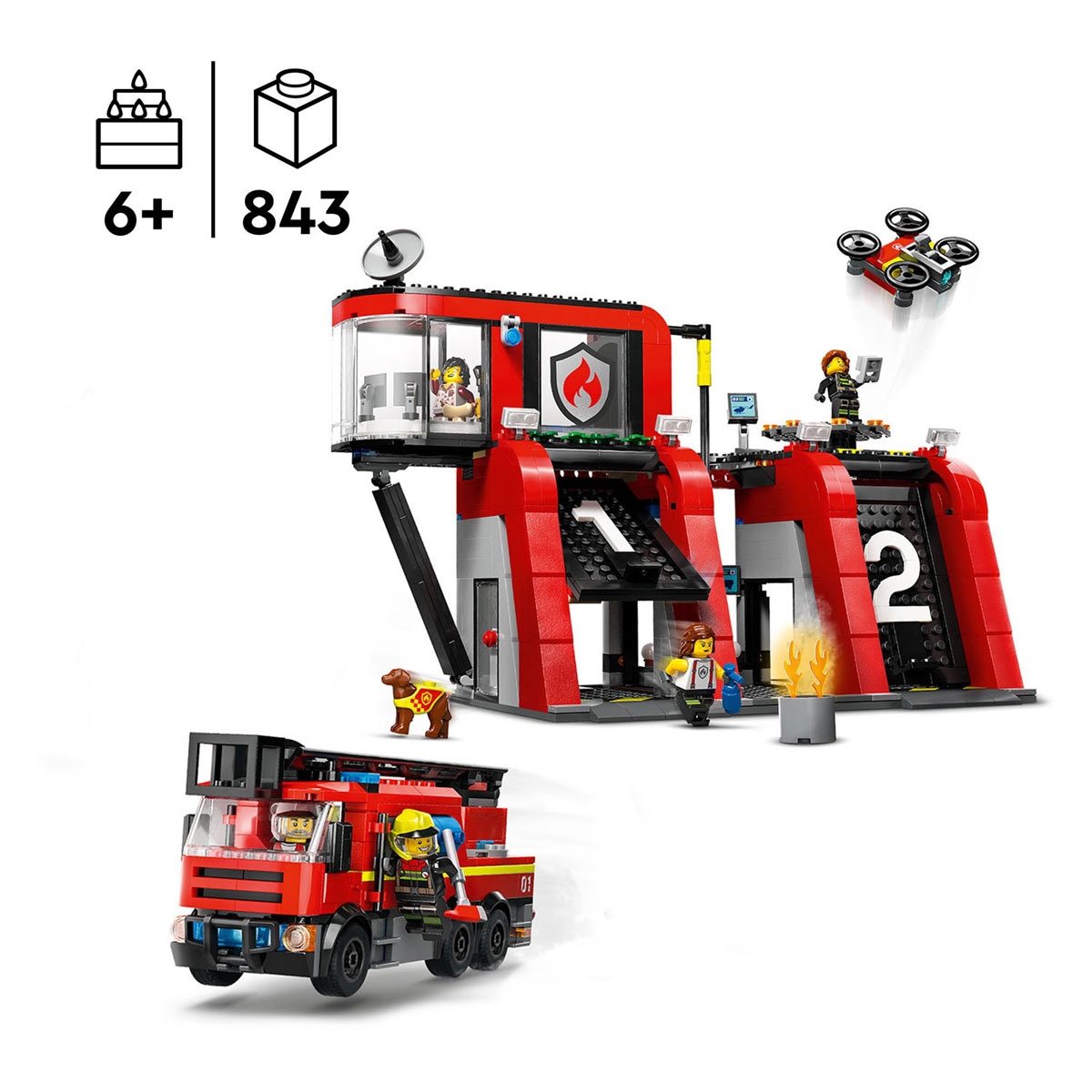 LEGO City 60414 Brandweerkazerne en Brandweerauto