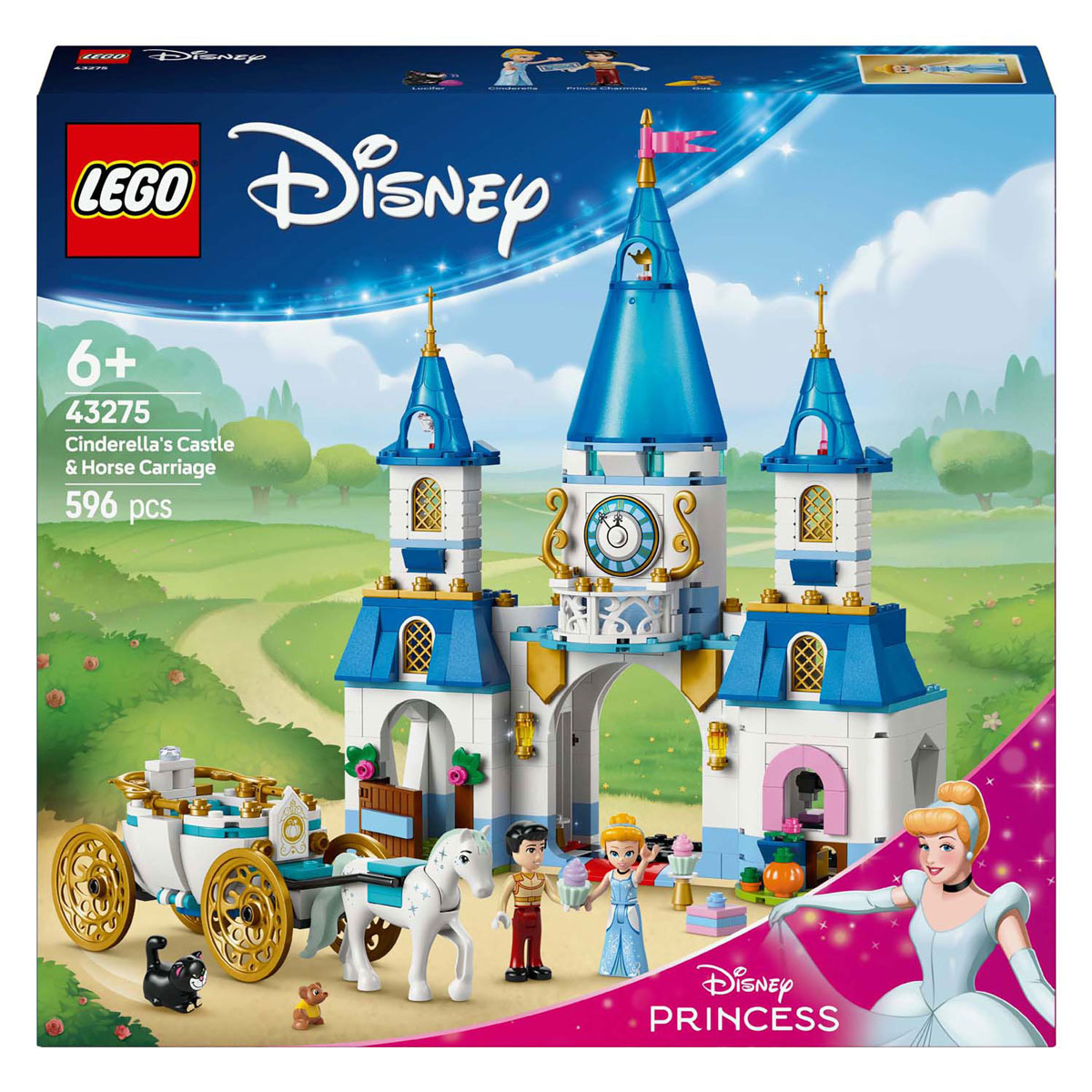 LEGO Disney Prinses 43275 Assepoesters Kasteel en Paardenkoets