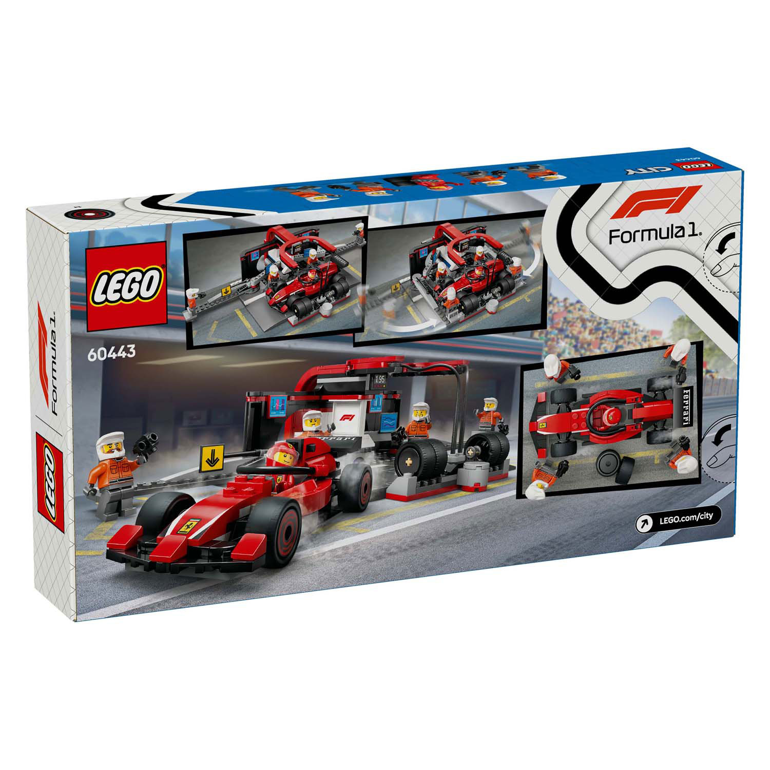 LEGO City 60443 F1 Pitstop en Pitcrew Met Ferrari Auto