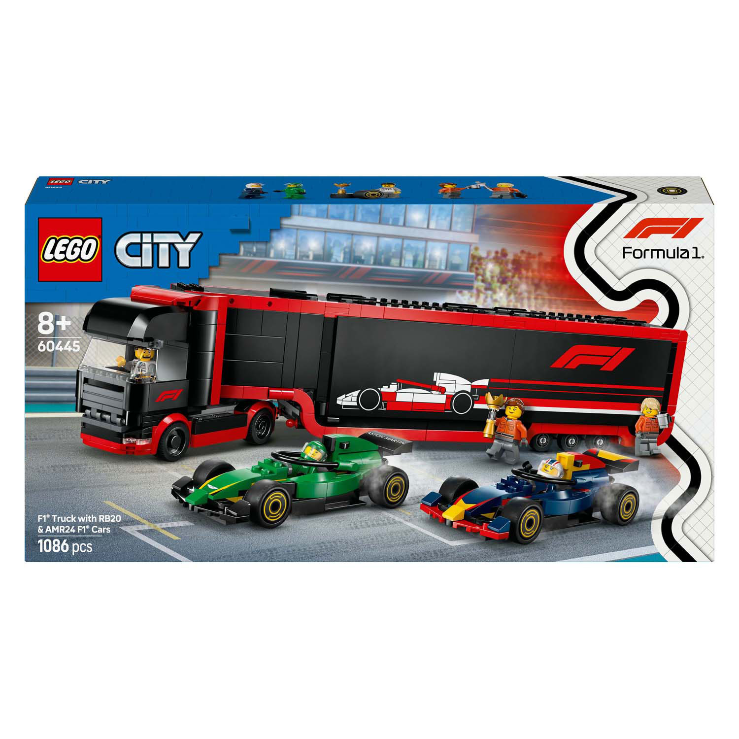 LEGO City 60445 F1-Truck mit Rb20- und Amr24-F1-Autos