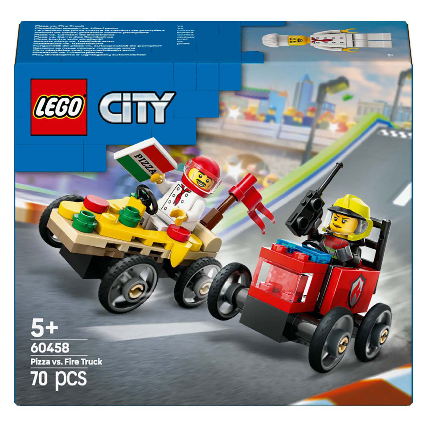 LEGO City 60458 Pack de voitures de course : Pizza Van contre. Camion de pompiers