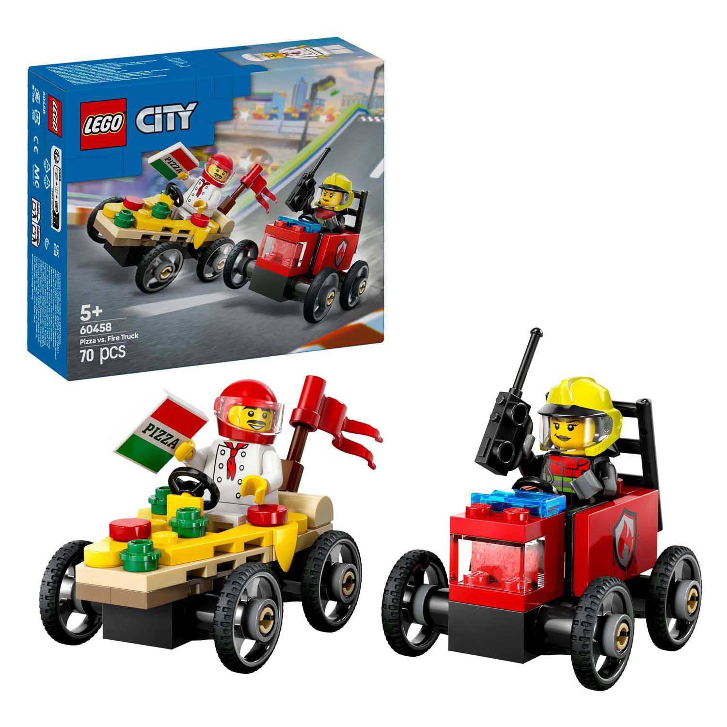 LEGO City 60458 Pack de voitures de course : Pizza Van contre. Camion de pompiers