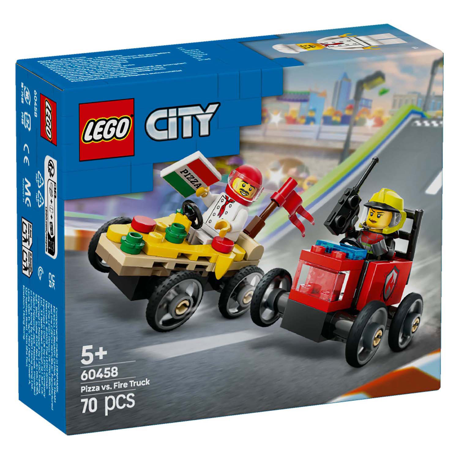 LEGO City 60458 Pack de voitures de course : Pizza Van contre. Camion de pompiers