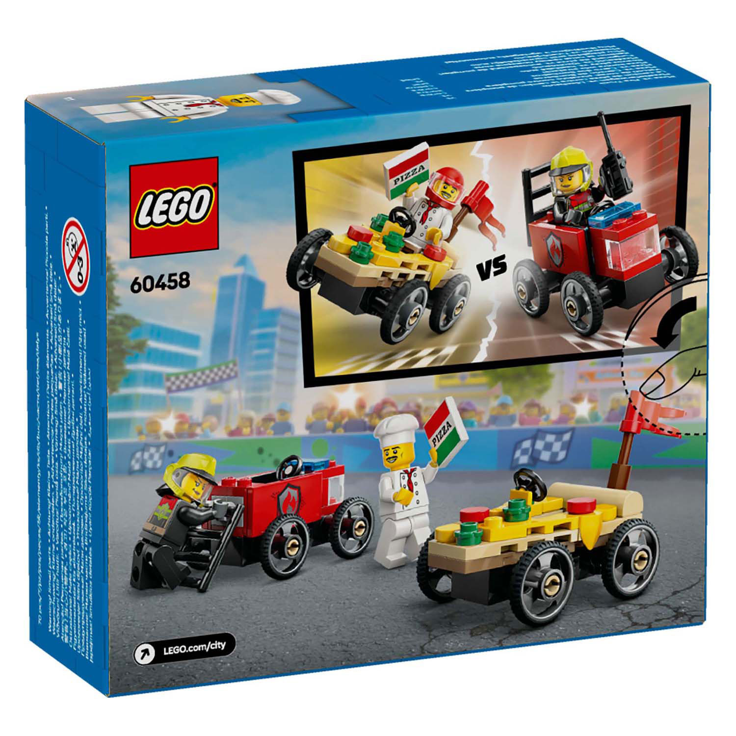 LEGO City 60458 Pack de voitures de course : Pizza Van contre. Camion de pompiers