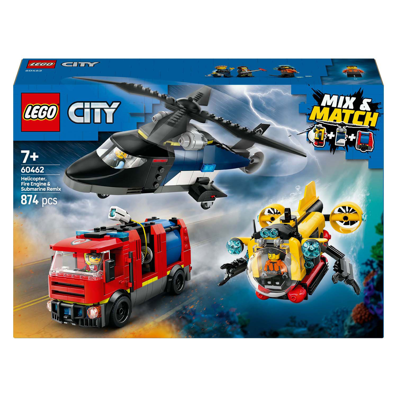 LEGO City 60462 Remix d'hélicoptère, de camion de pompiers et de sous-marin