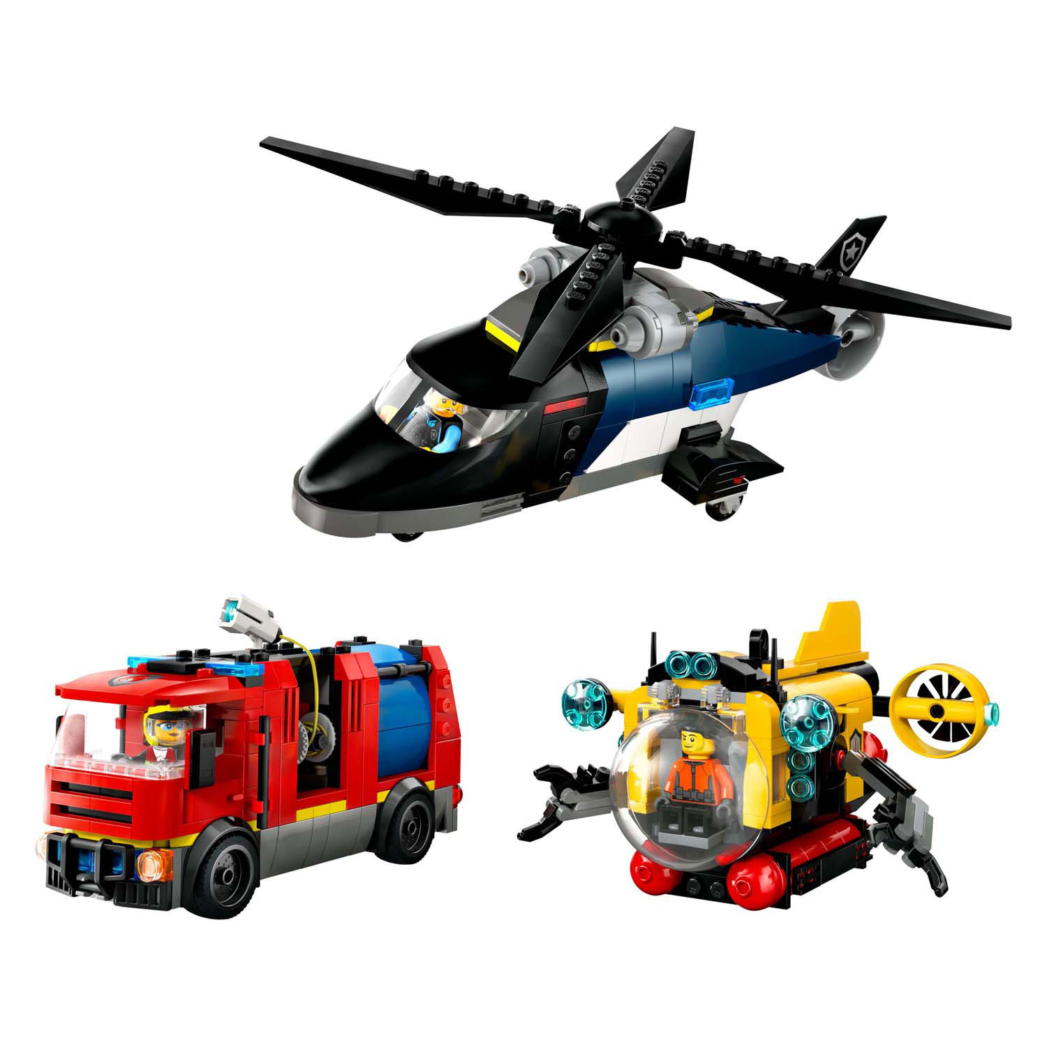 LEGO City 60462 Remix d'hélicoptère, de camion de pompiers et de sous-marin