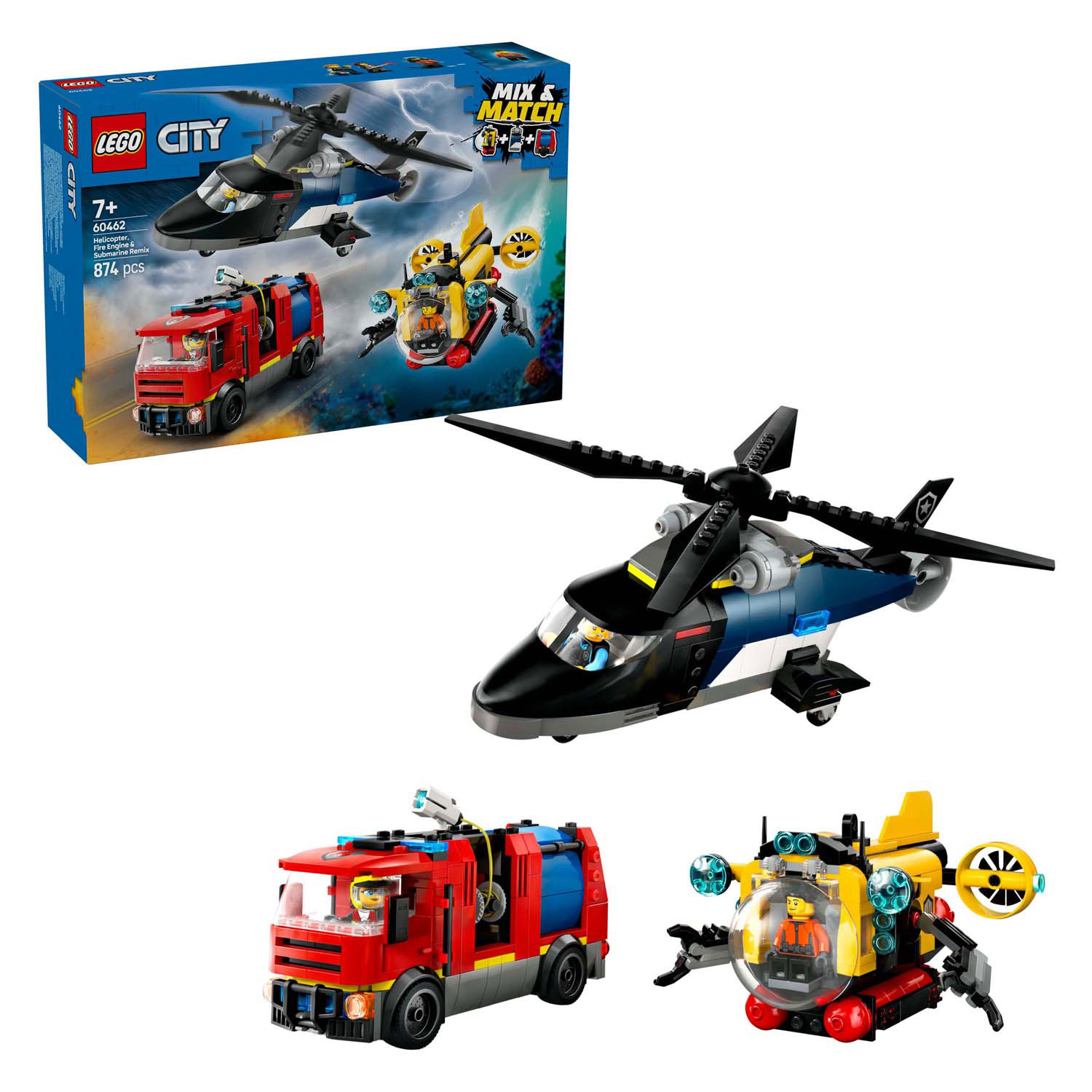 LEGO City 60462 Remix d'hélicoptère, de camion de pompiers et de sous-marin