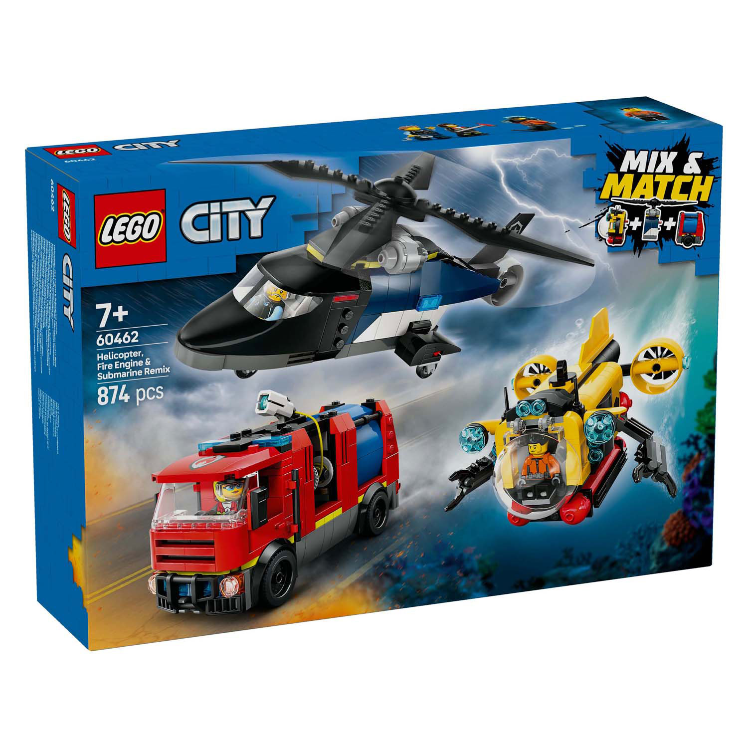 LEGO City 60462 Remix d'hélicoptère, de camion de pompiers et de sous-marin