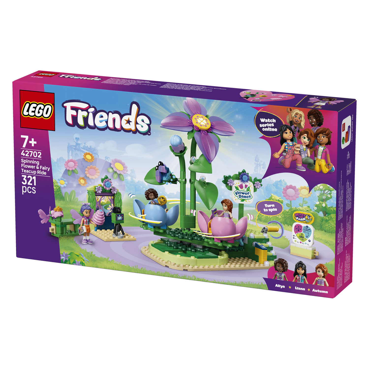 LEGO Friends 42702 Draaiende Theekopjesattractie met Bloementhema