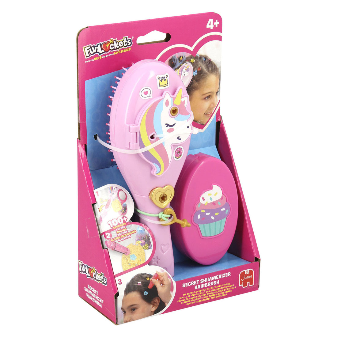 Jumbo FunLockets Secret Haarbürste mit Glitzer - 8 Stück.