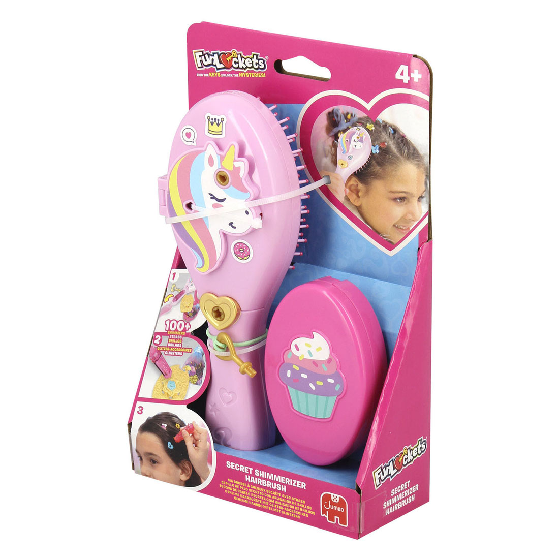 Jumbo FunLockets Secret Haarbürste mit Glitzer - 8 Stück.