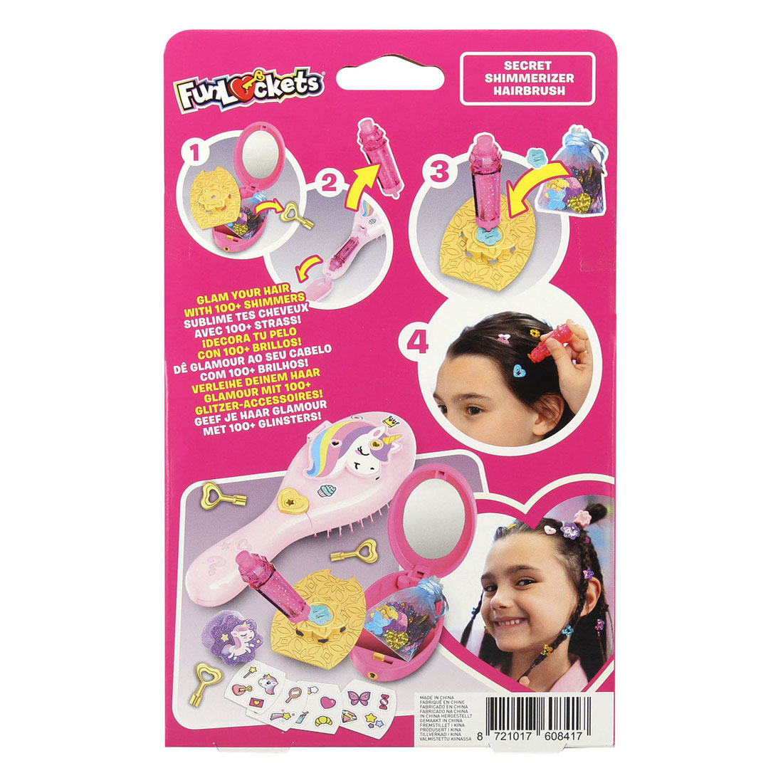 Jumbo FunLockets Secret Haarbürste mit Glitzer - 8 Stück.