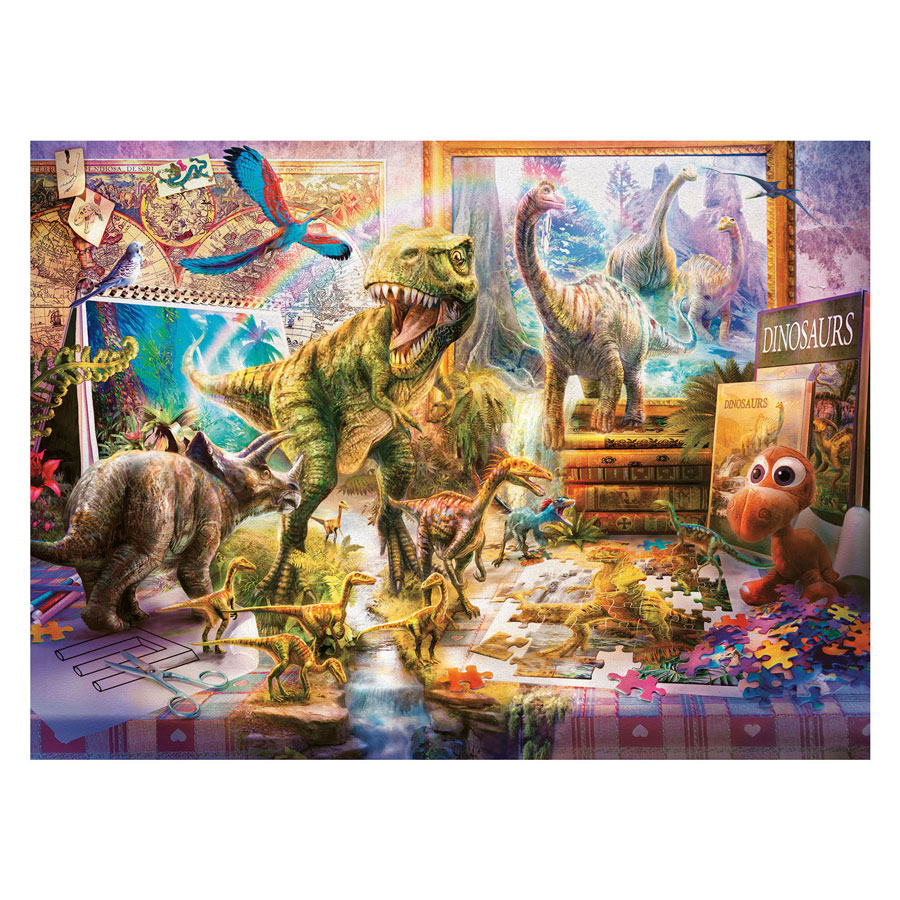 Puzzle XXL Dino und Spielzeug, 100 Teile.