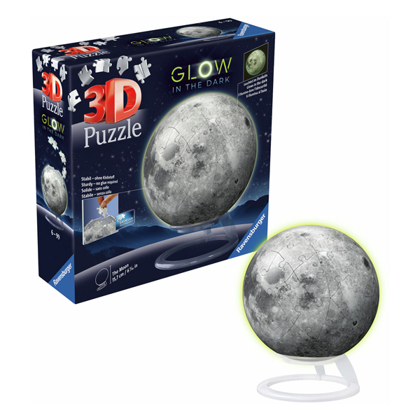 Puzzle 3D Boule Lune qui brille dans le noir, 72 pièces.