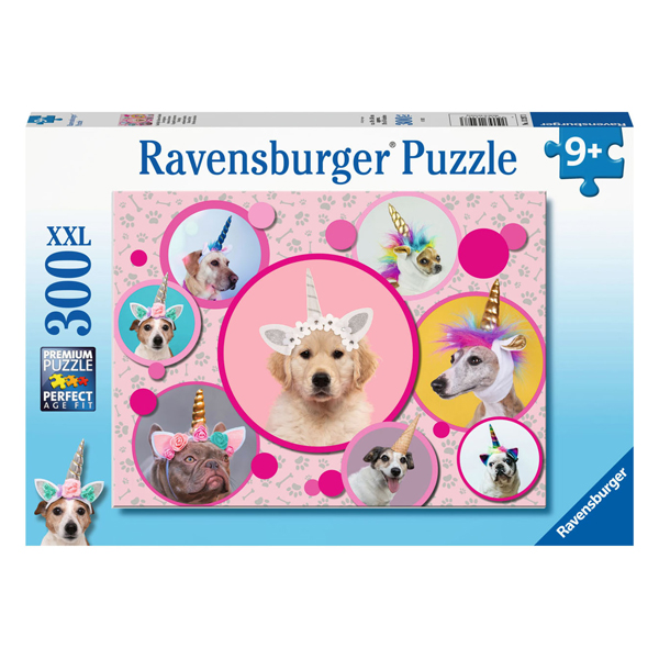 Puzzle XXL Süße Einhorn-Hunde, 300 Teile.