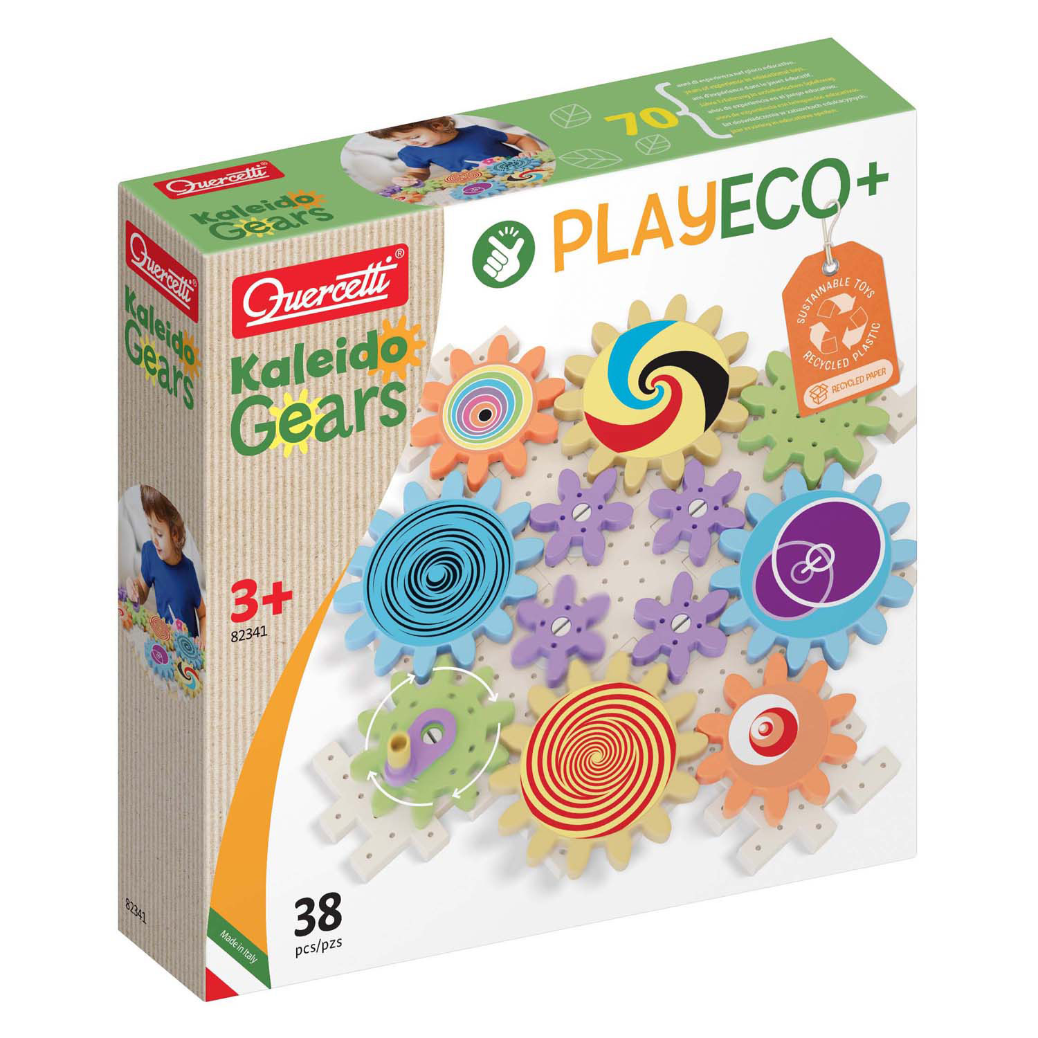 Quercetti Kaleido Gears Play Eco Gear Set, 38 pièces.