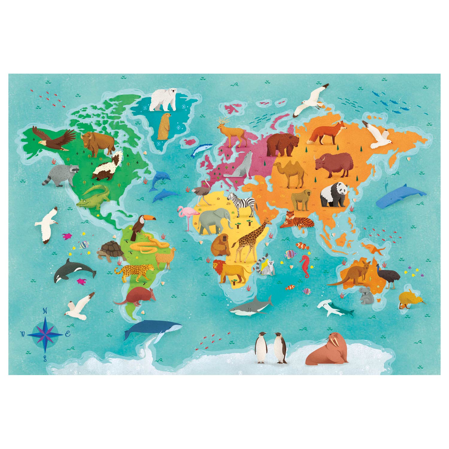 Clementoni Weltkarten-Puzzle Tiere, 250 Teile.