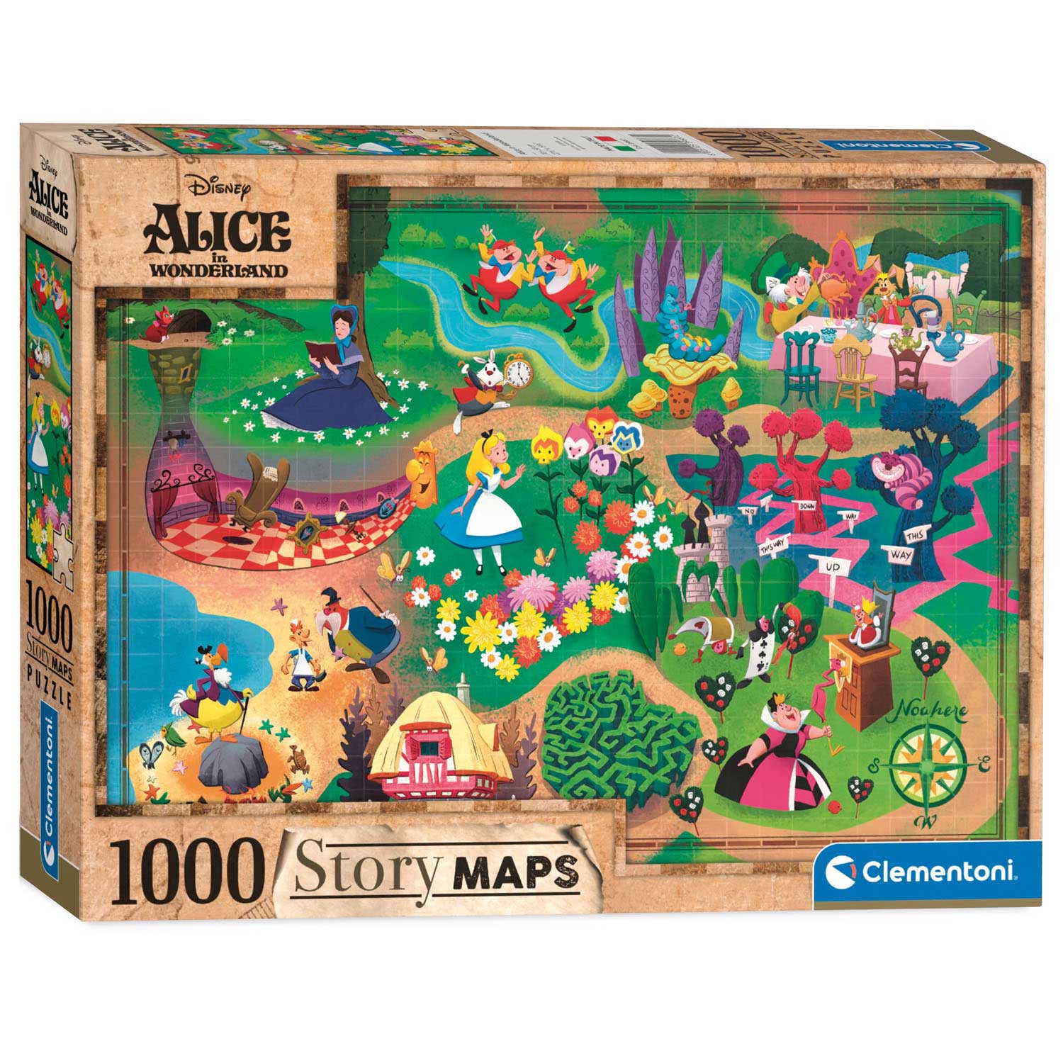 Clementoni Puzzle Carte du monde Alice au pays des merveilles, 1000 pièces.