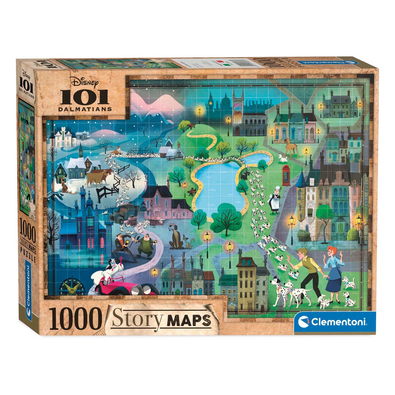 Clementoni Puzzle Carte du monde 101 Dalmatiens, 1000 pièces.