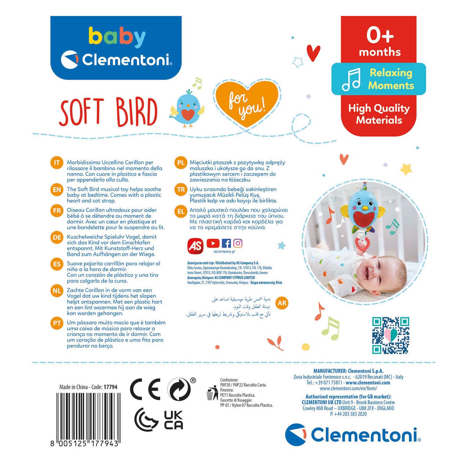 Clementoni Baby – Weiche Spieluhr Vogel