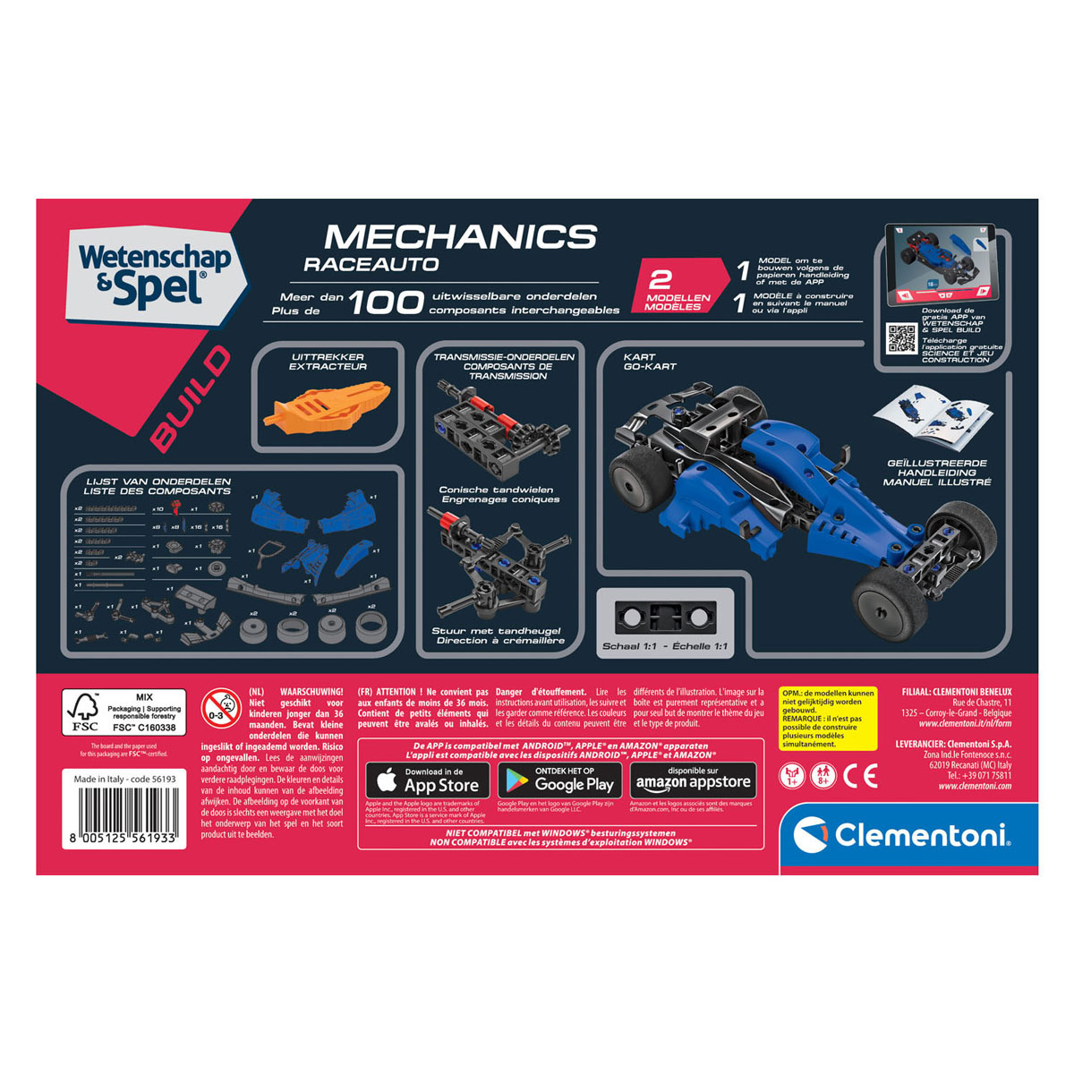 Clementoni Wissenschaft und Spiele – Mechanik-Rennwagen- oder Go-Kart-2-in-1-Bauset