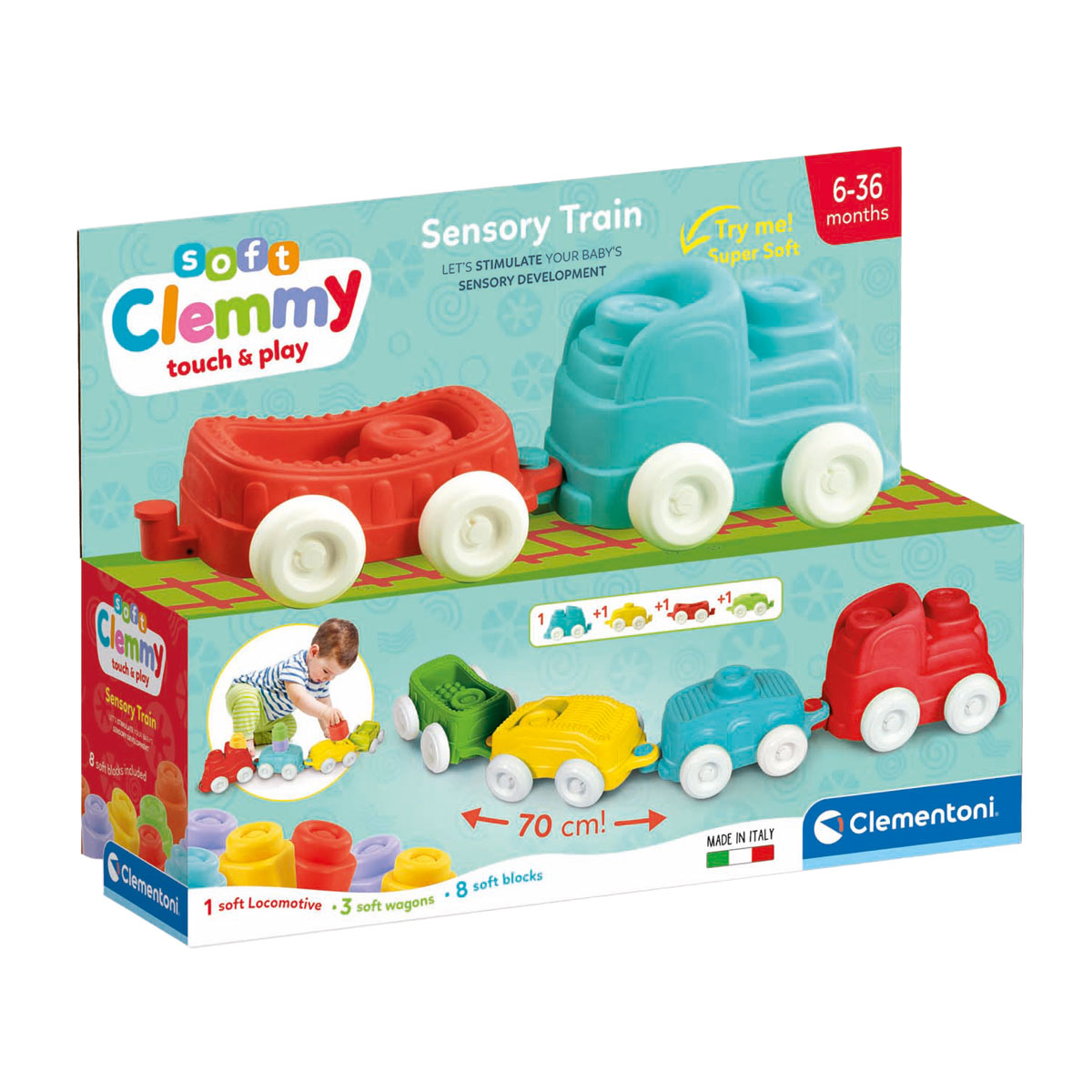 Clementoni Baby - Clemmy Sensory Trein met Soft Blokken, 12dlg.