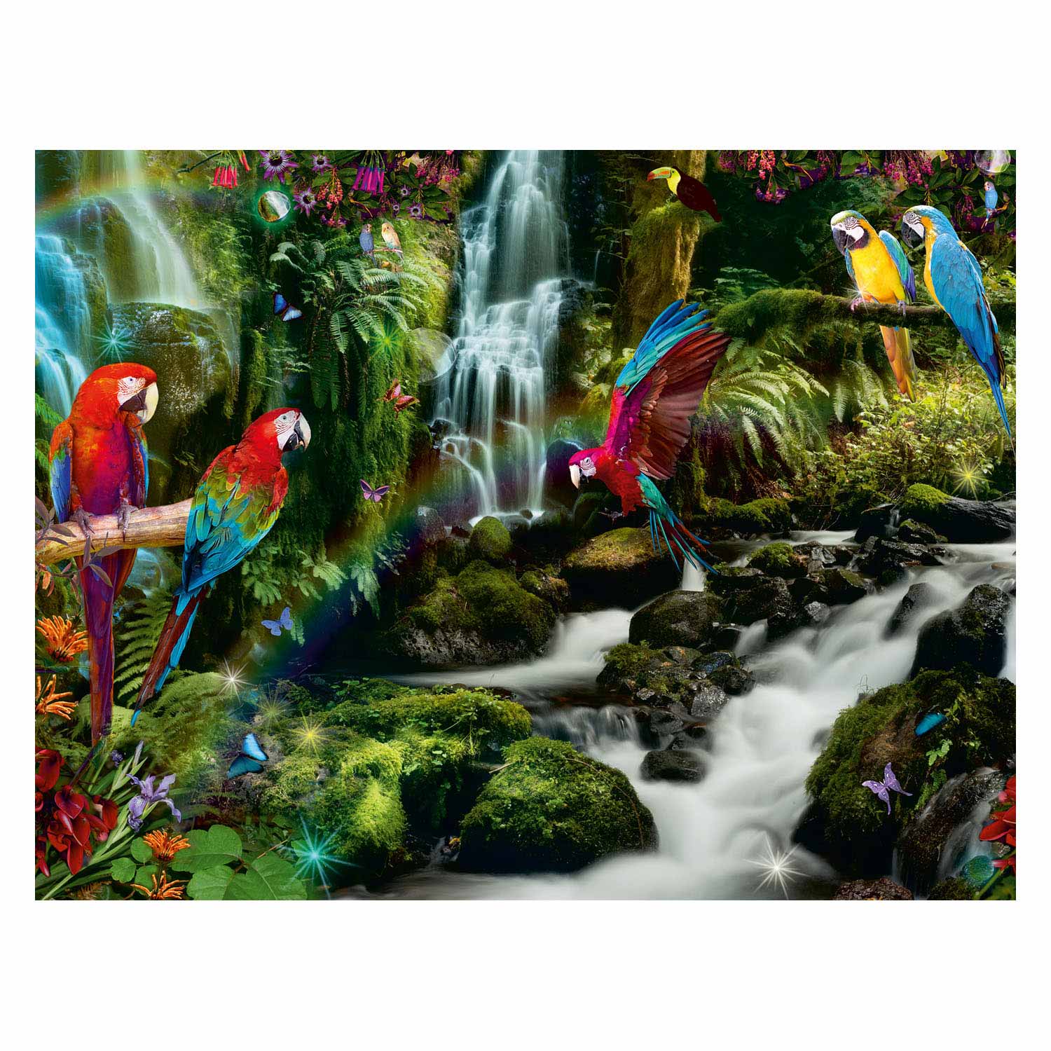 Bunte Papageien im Dschungel-Puzzle, 2000 Teile.