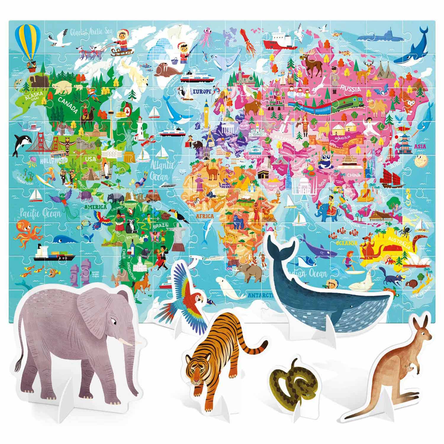 Headu Puzzle World avec éléments 3D, 108 pièces.