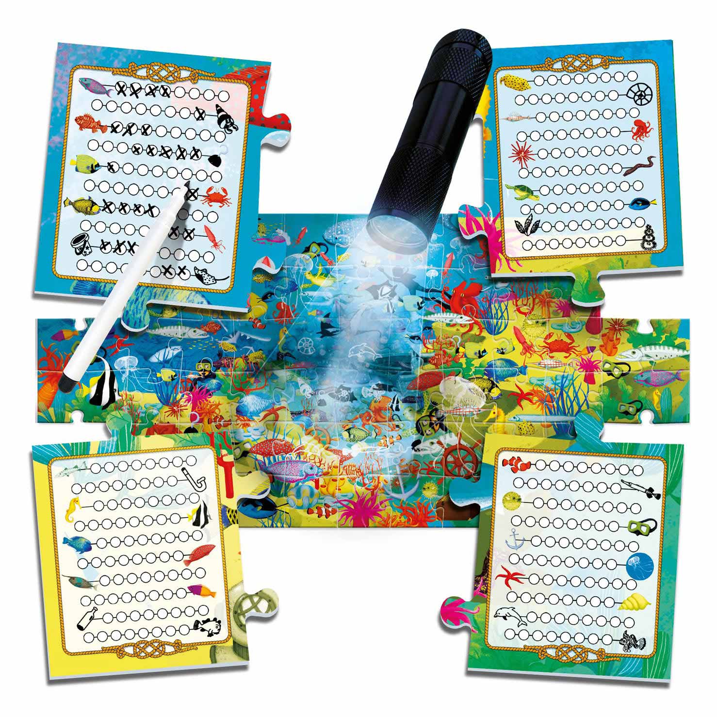 Headu Puzzle Game Découvrez la vie marine avec lampe de poche, 70 pièces.