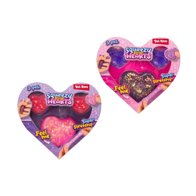 Figurines à presser en forme de cœur à paillettes - 3 pièces.