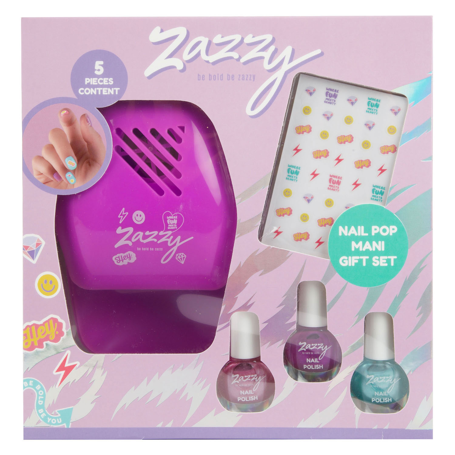 Zazzy Nagelset - 3 Nagellak, Lamp + Stickers
