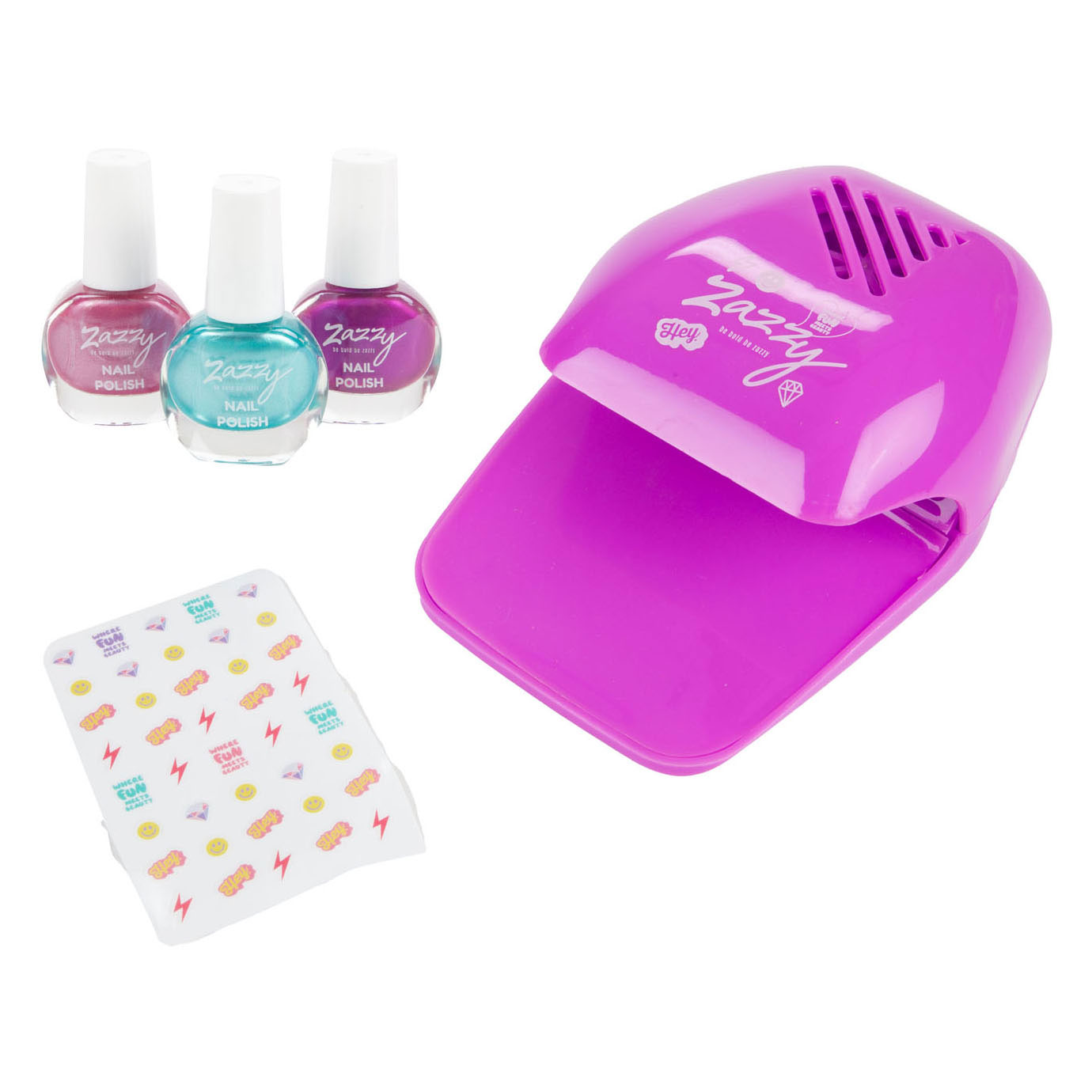 Zazzy Nagelset - 3 Nagellak, Lamp + Stickers