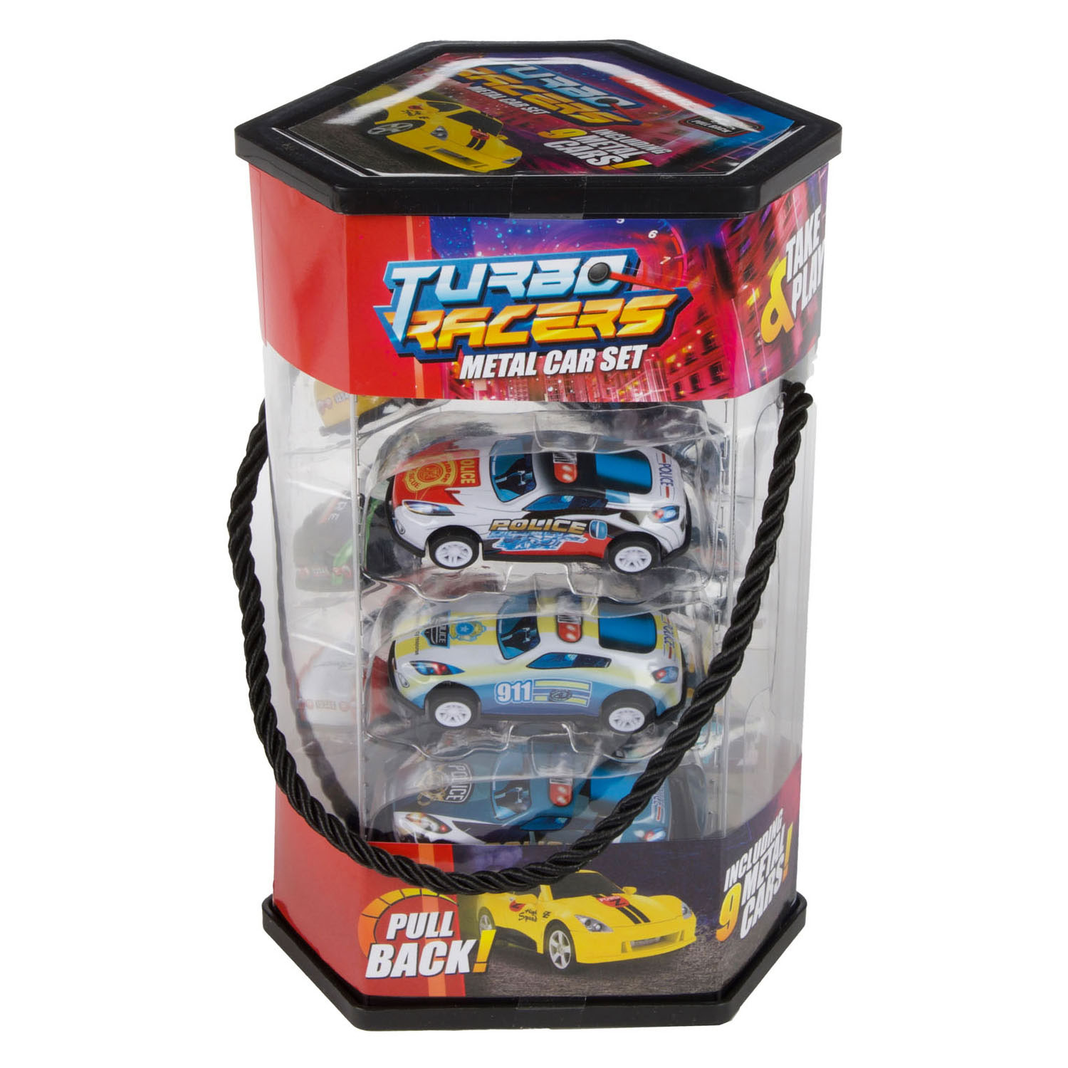Turbo Racers Metalen Pull Back Auto's - 9st.