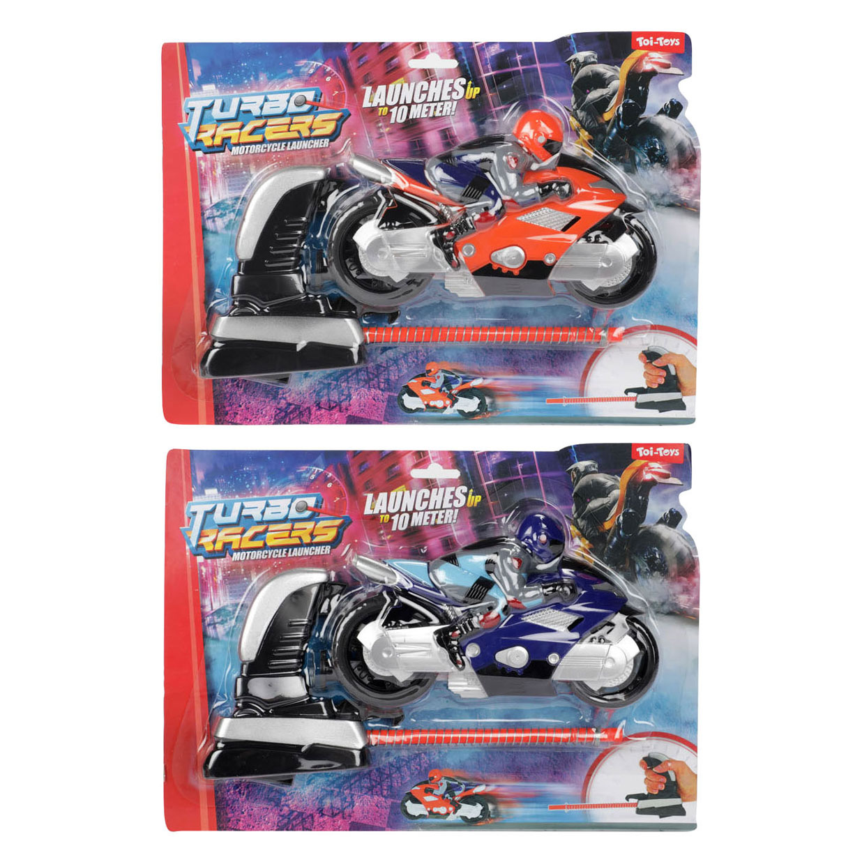 Turbo Racers Rijder op Motor met Afschieter