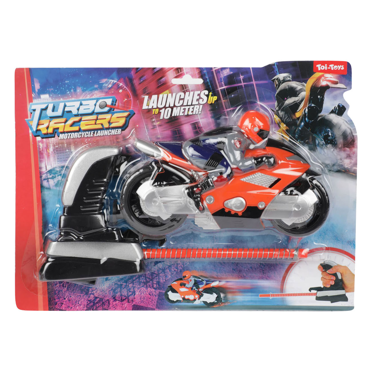 Turbo Racers Rijder op Motor met Afschieter