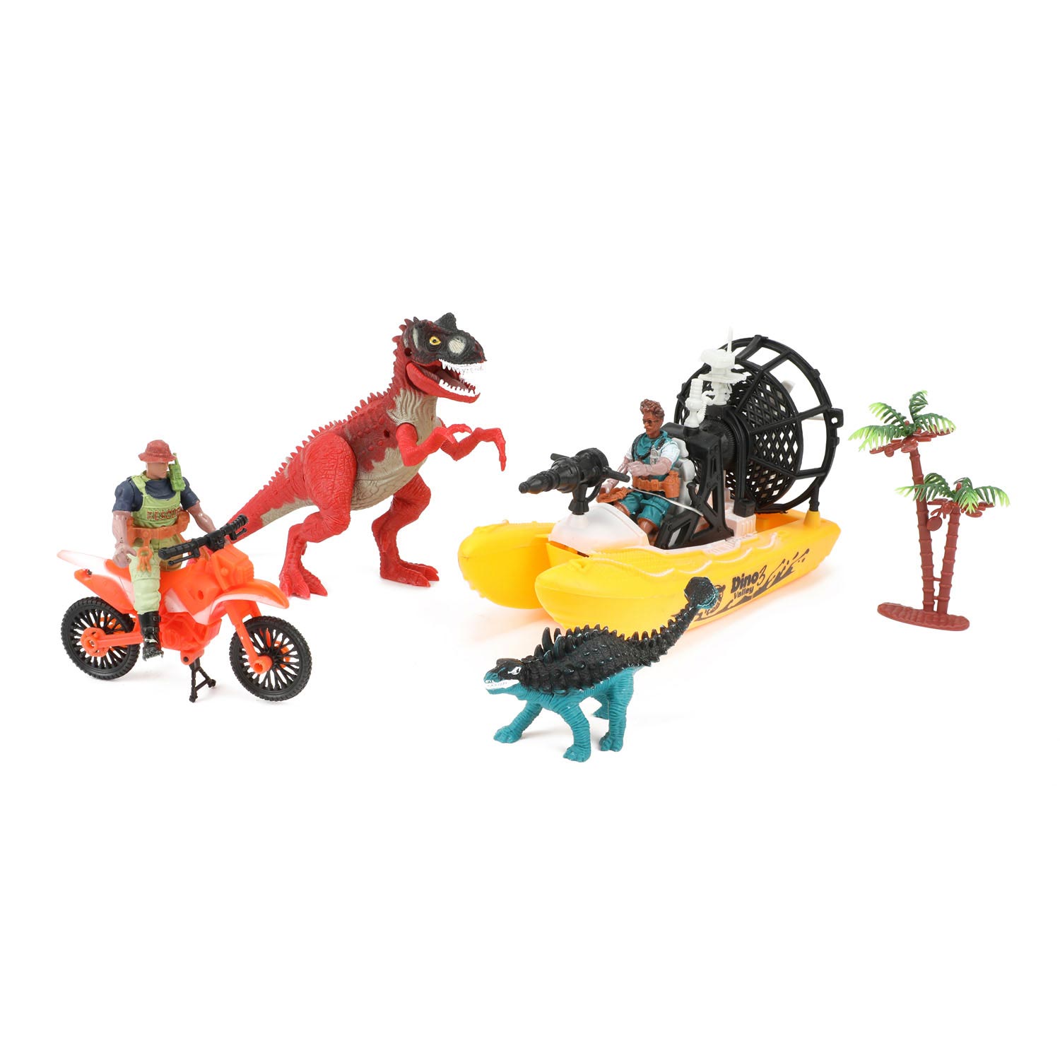 World of Dinosaurs Spielset – Boot und Motorrad mit Dinosauriern