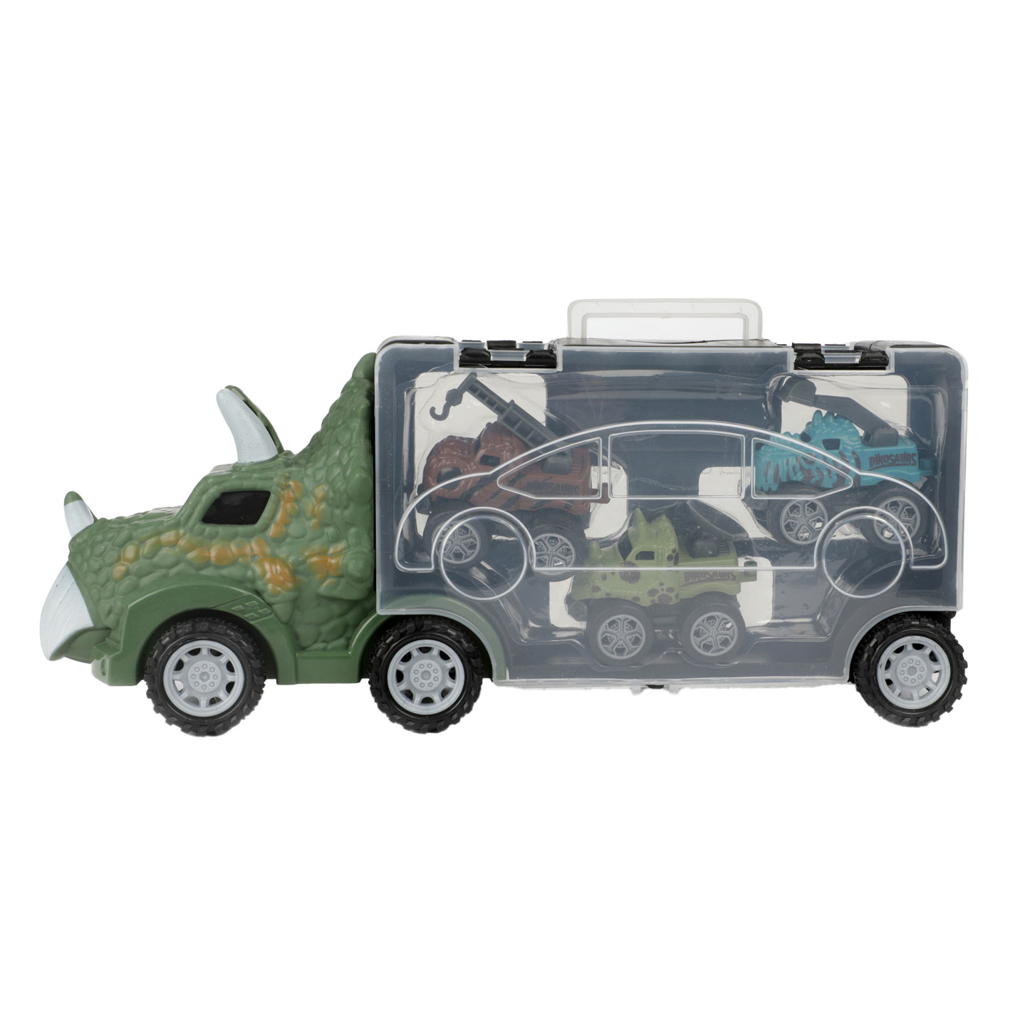 Camion Dino World of Dinosaurs avec 3 voitures à tirer