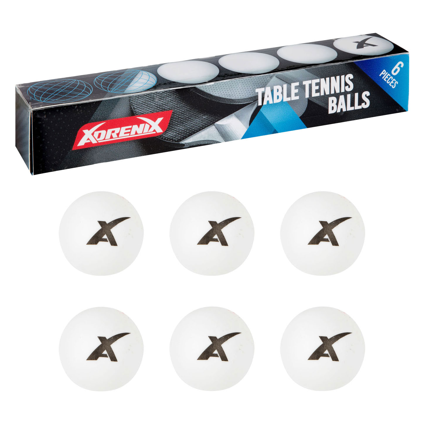 Balles de tennis de table Adrenix, 6 pièces.