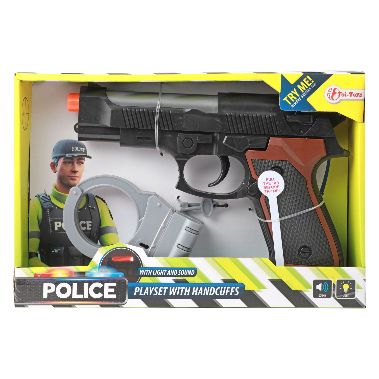 Polizeipistole mit Licht und Ton und Handschellen