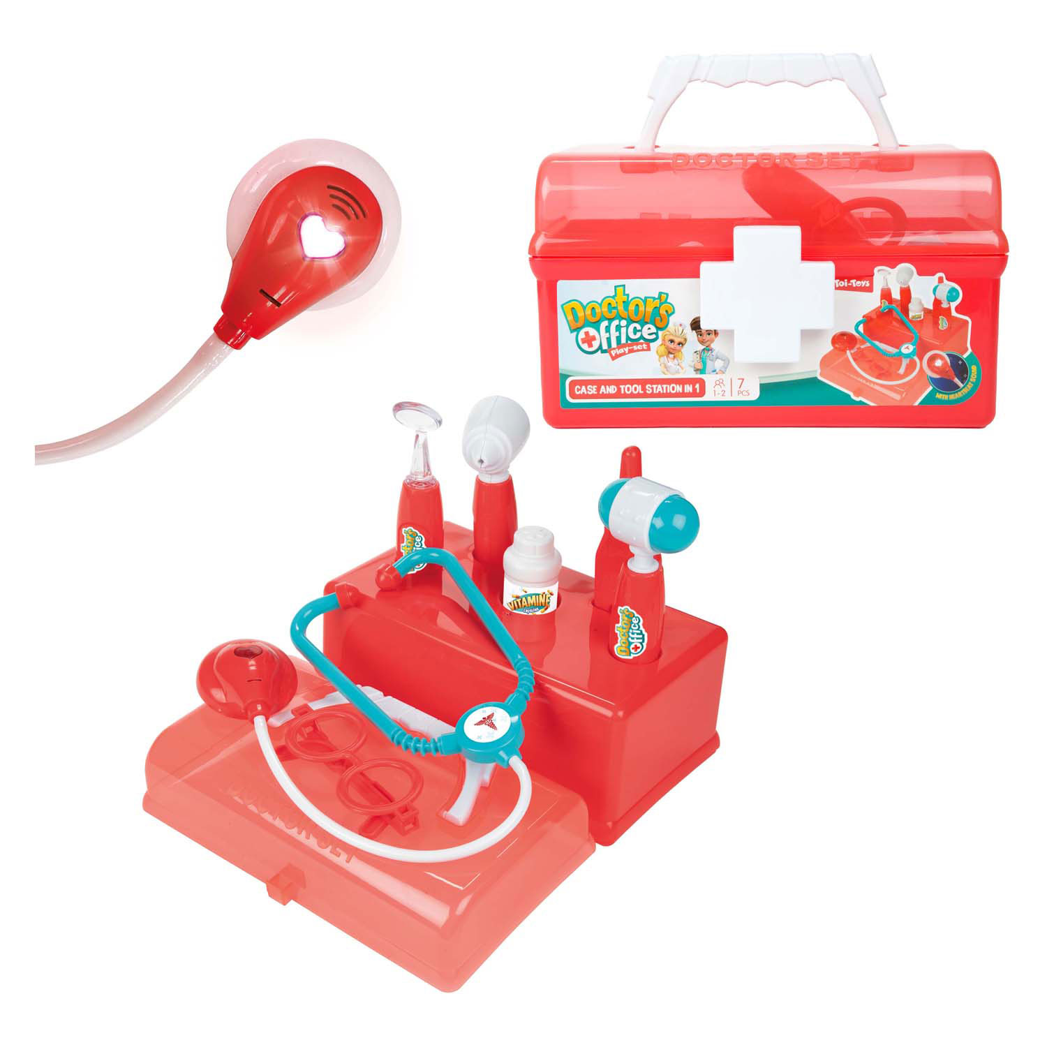 Dokterskoffer Rood met Accessoires, 7dlg.