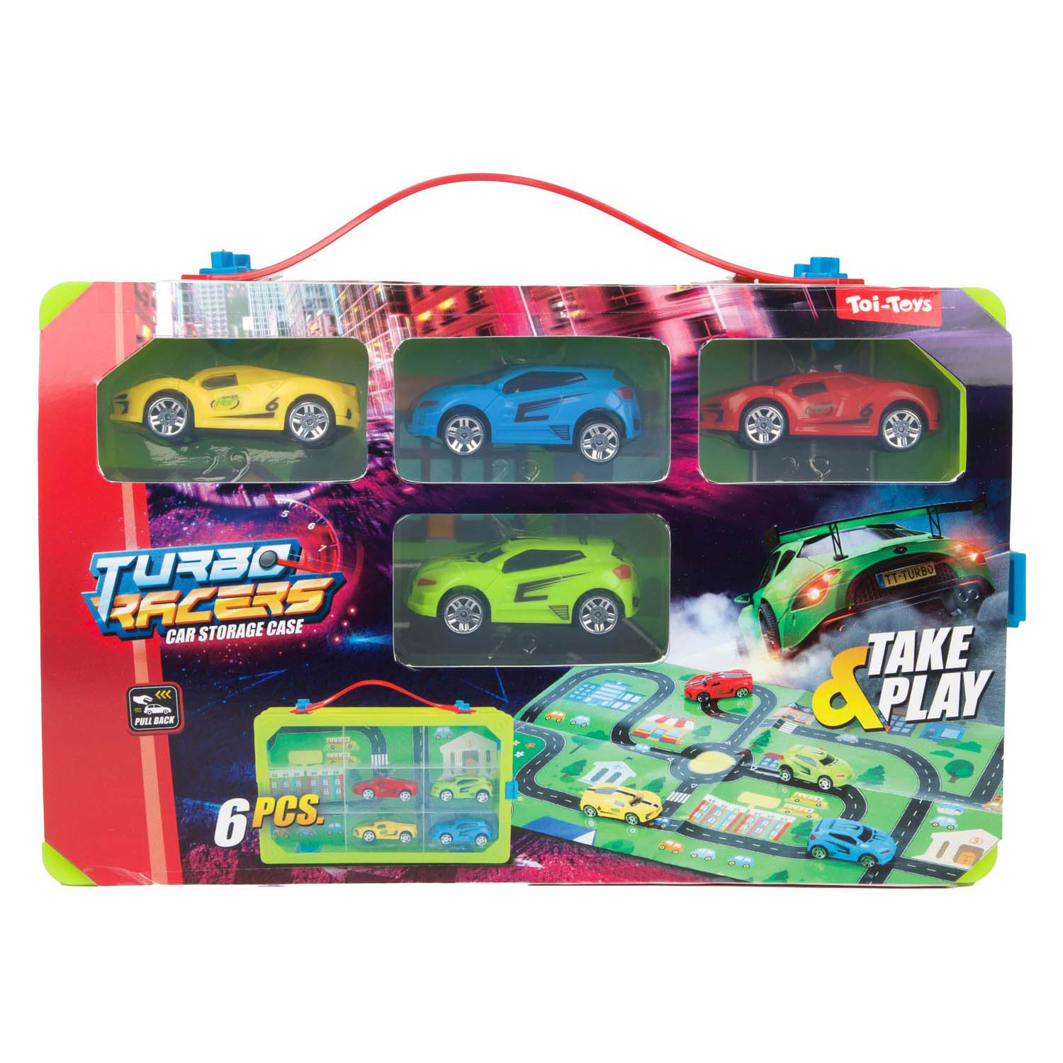 Turbo Racers Verzamelkoffer met Auto's en Speelkleed, 6dlg.