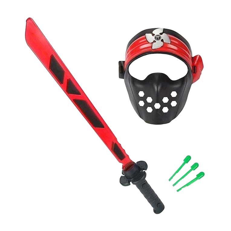 Sabre laser Ninja avec lumière et son, fonction de tir et masque - Rouge