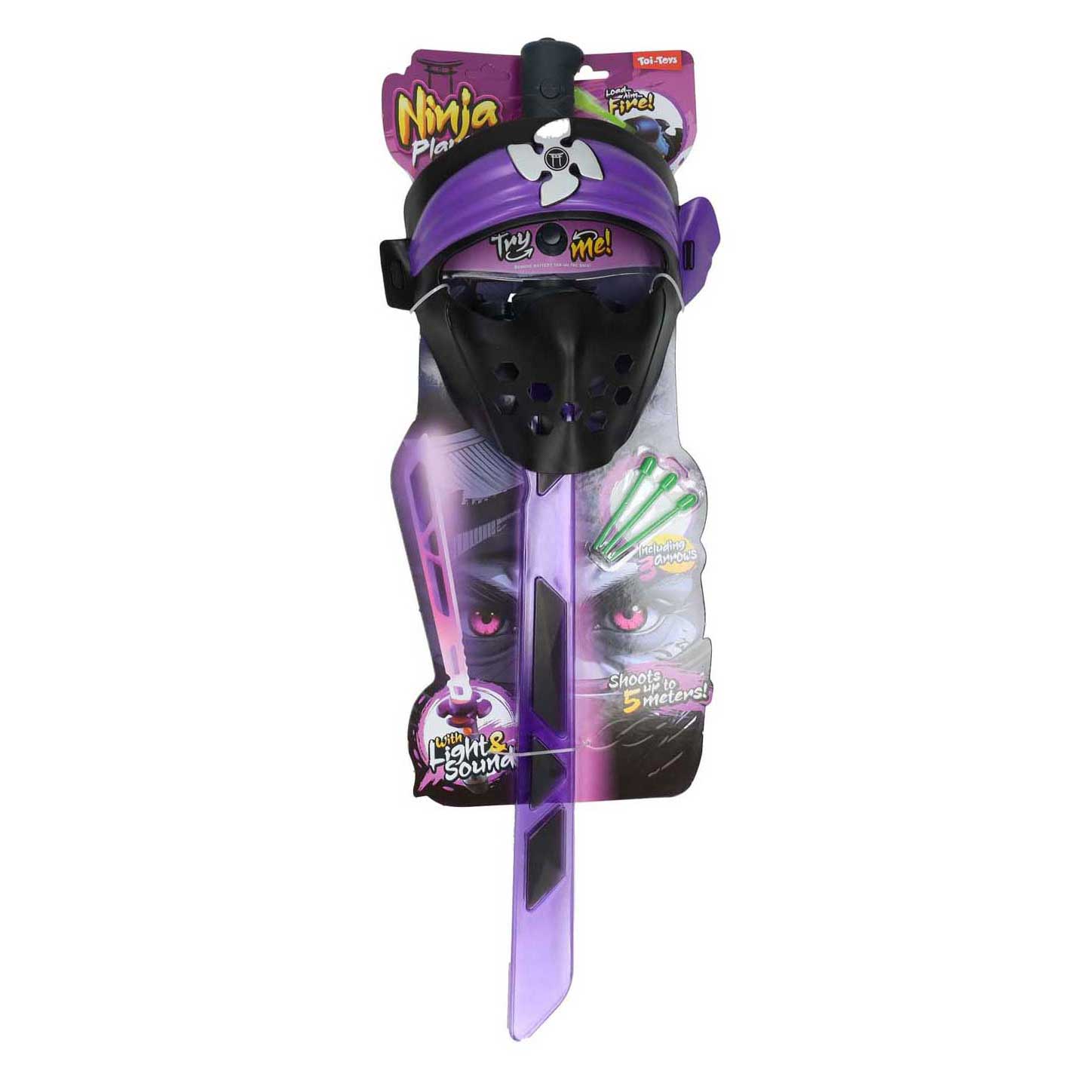 Ninja-Lichtschwert mit Licht und Sound, mit Schussfunktion und Maske, Lila