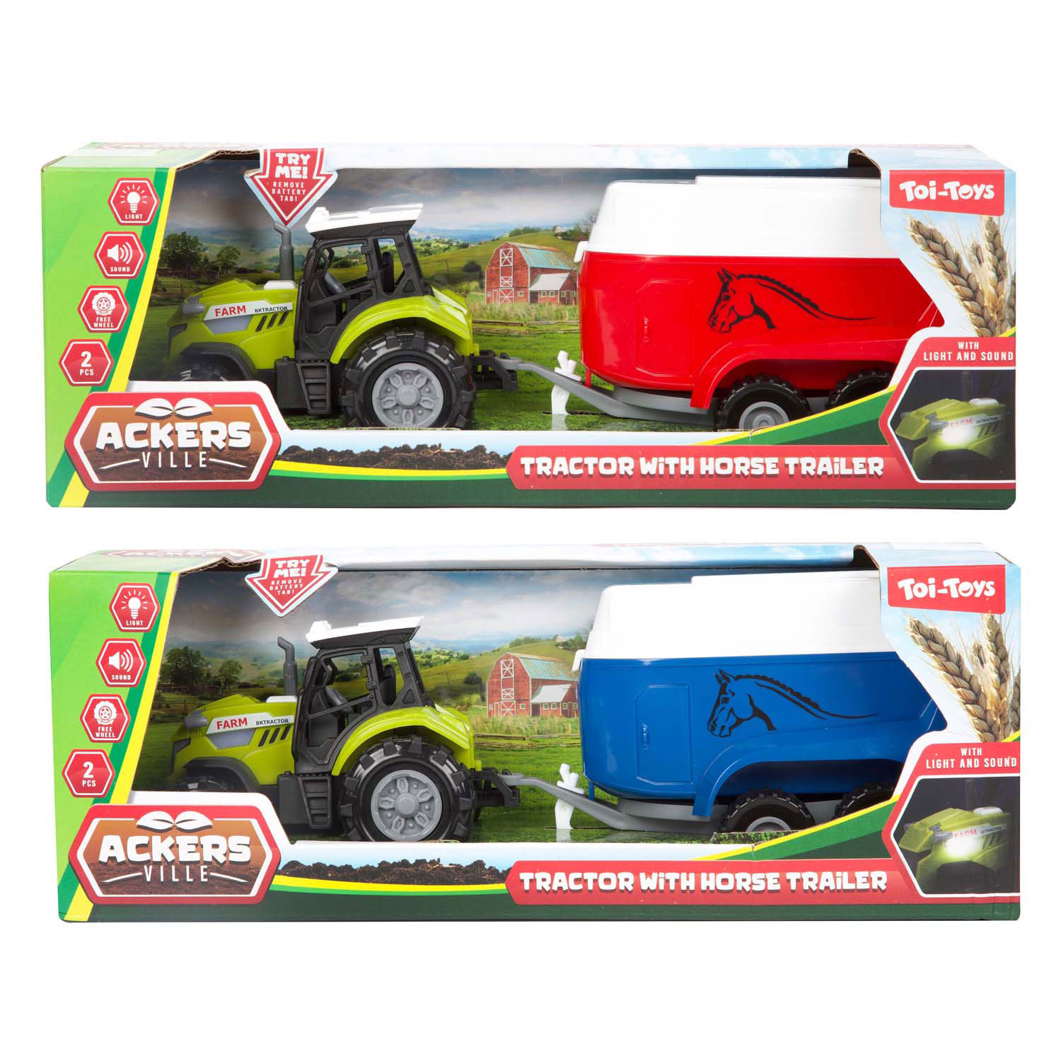 Ackers Ville Tractor en Trailer met Licht en Geluid, 10cm 