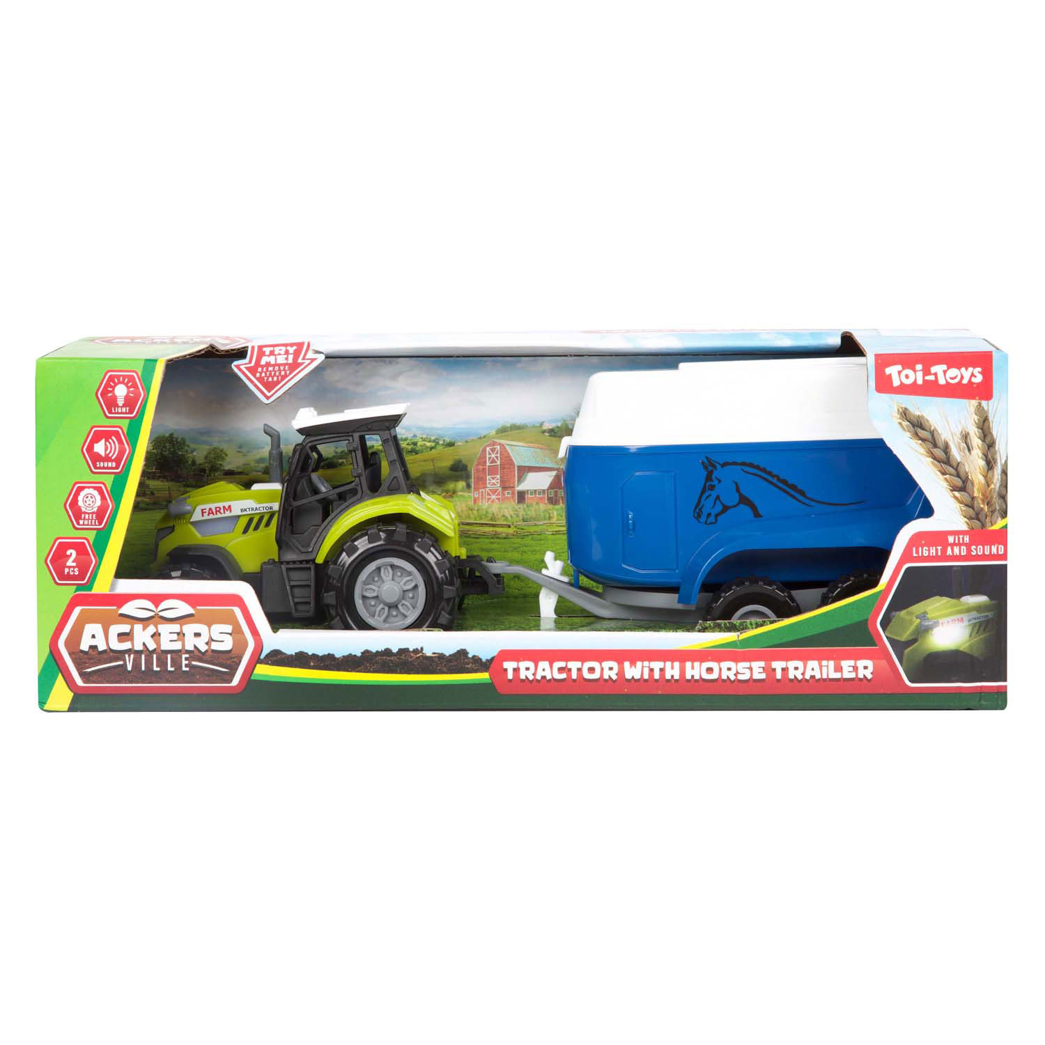 Ackers Ville Tractor en Trailer met Licht en Geluid, 10cm 