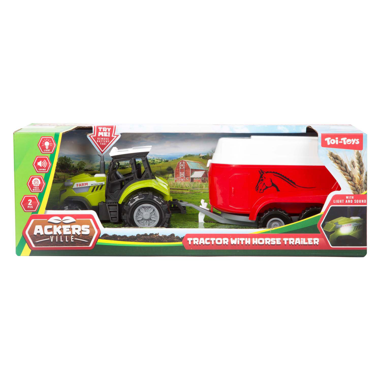 Ackers Ville Tractor en Trailer met Licht en Geluid, 10cm 