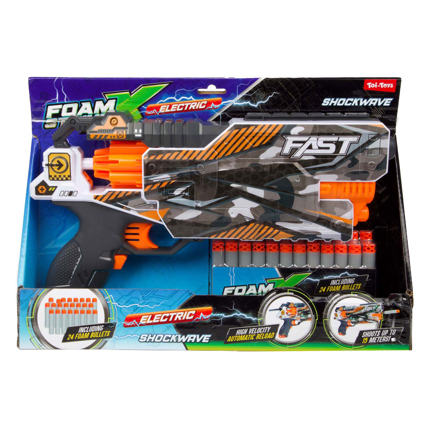 Foam Strikex Elektrisch Afschietpistool Shockwave met 24 Foampijlen