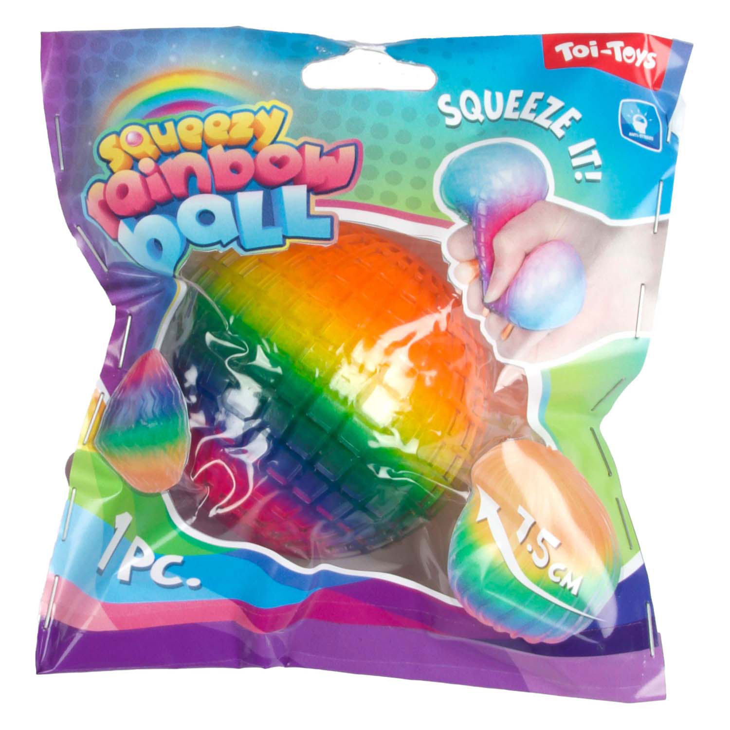 Fun Textuurknijpbal Regenboog Ribbels Foam, 7cm 