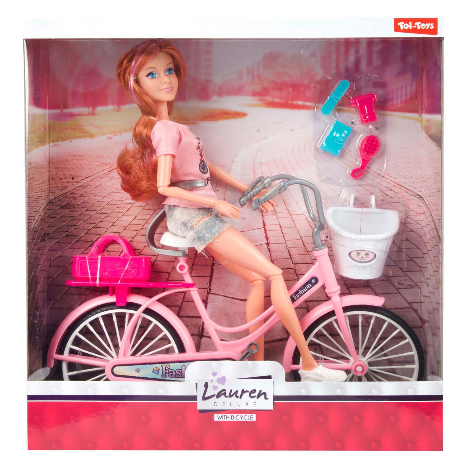 Lauren Modepop op Fiets met Accessoires 