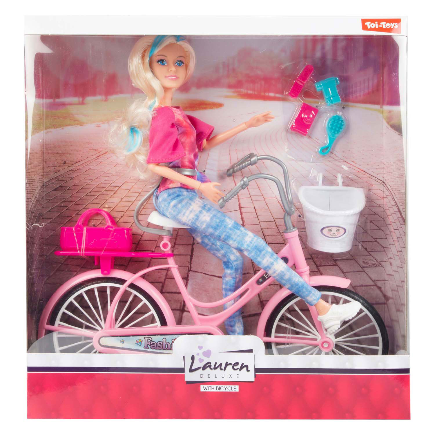 Lauren Modepop op Fiets met Accessoires 